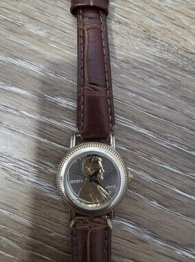 Brown Leather-Strap Women’s Watch with Gold-Tone Coin Dial Accent
